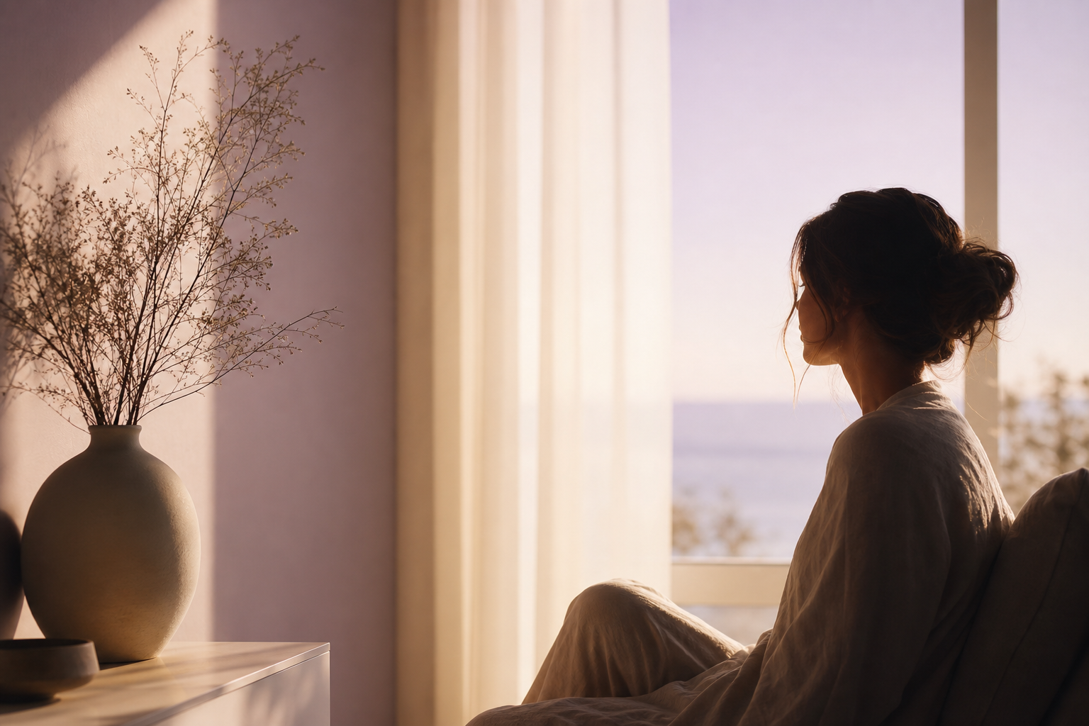 Quiet abstract portrait silhouette suggesting nervous system recovery and grounding